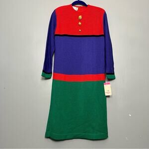 Vintage NWT Neiman Marcus Ami Knits Color Block 90’s Knit Sweater Dress Size 12